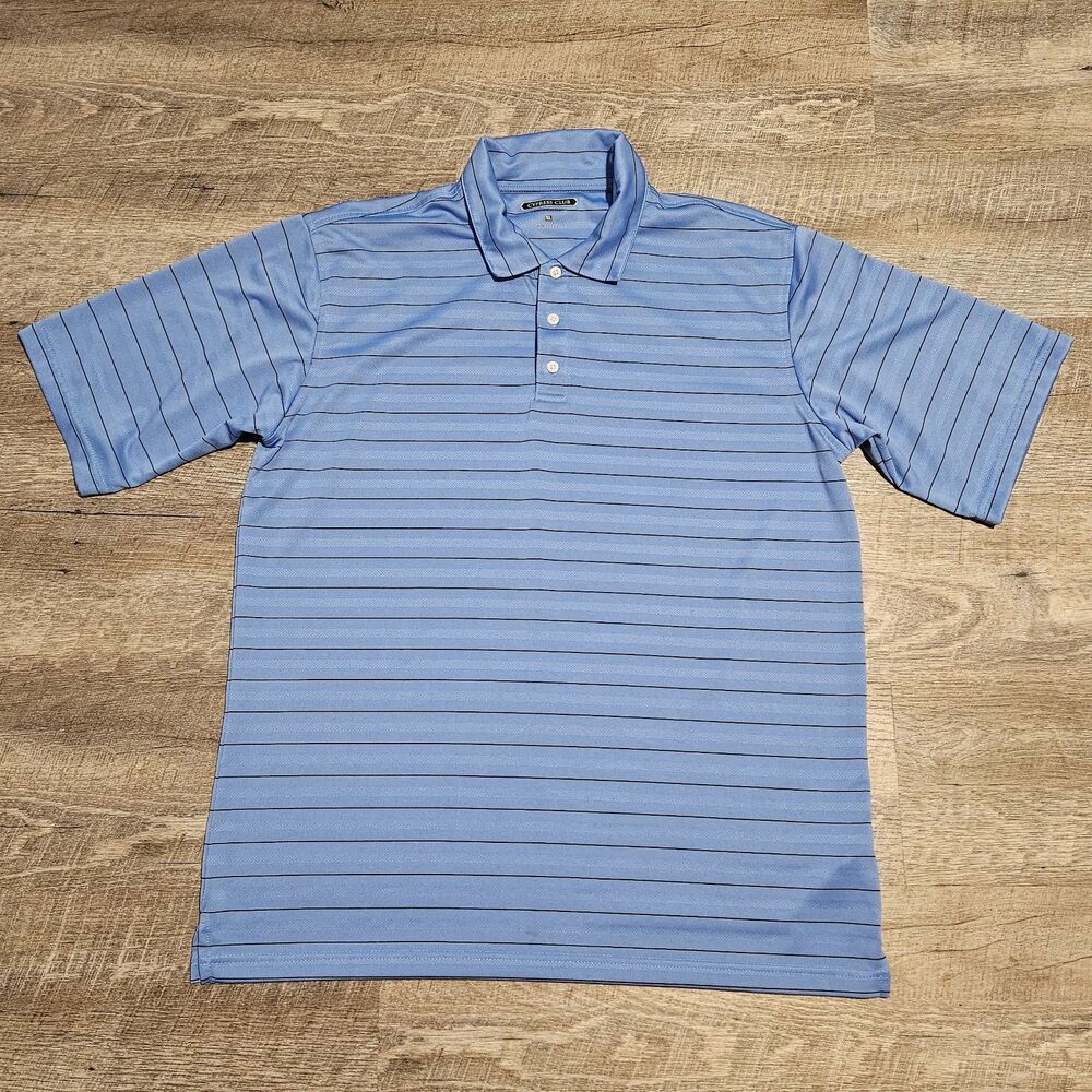 Cypress Club Performance Men's Blue Short Sleeve Striped Polo Golf Shirt Size XL